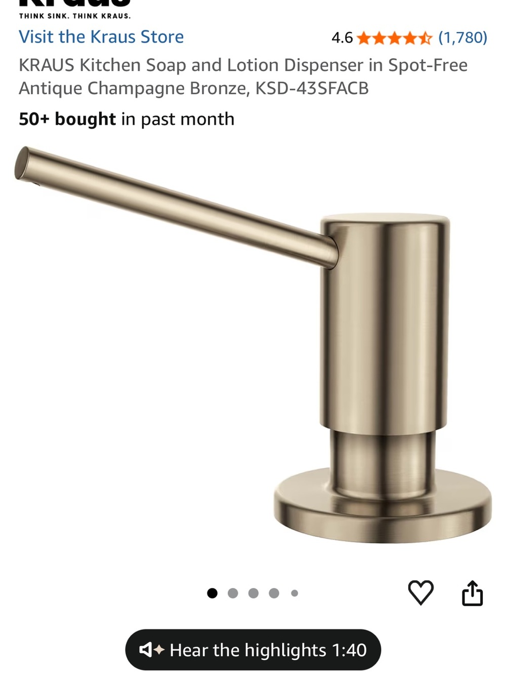 Kraus Spot-Free Antique Champagne Bronze Soap Dispenser